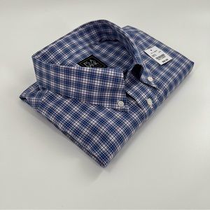 Jos A Bank Traveler Shirt 2XL Slim Long Sleeve Blue Plaid New